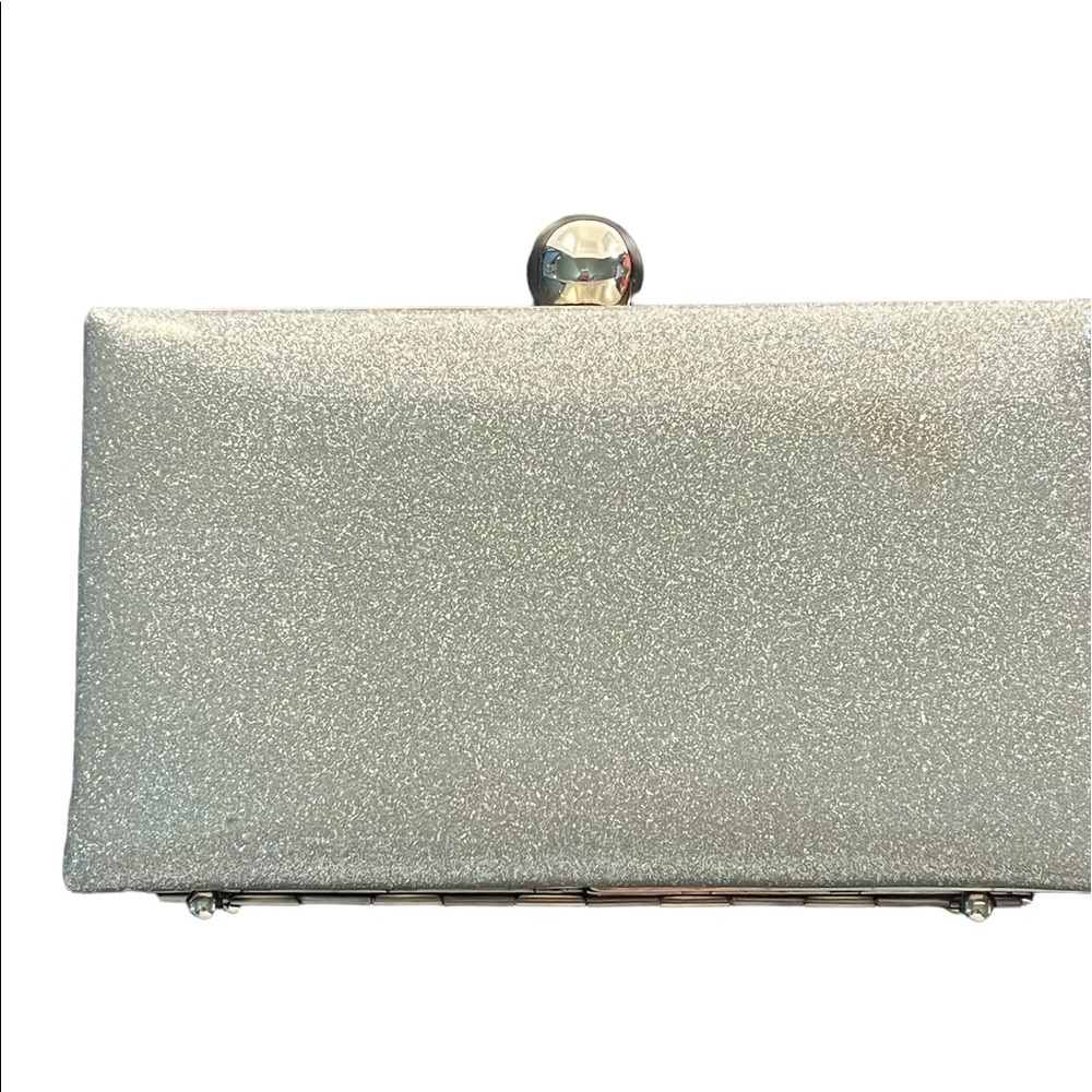 Bonita clutch silver glitter snap closure 3 interior pockets